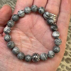 Grey Picasso Jasper Crystal Gemstone Stretch Bracelet *Calming & Grounding *